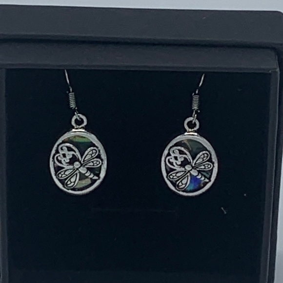 .925 silver and abalone, Dragonfly earrings - Picture 2 of 2
